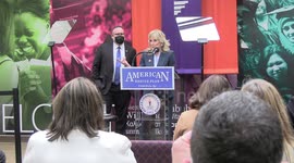 First Lady of the United States Jill Biden delivers remarks at Bergen Community College on the American Rescue Plan and highlights resources to students and families in Paramus, NJ on January 20, 2022