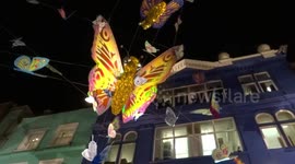Animals rights projection screen goes down with the wind at Animals Do Not Want To Die rally in Soho  - London