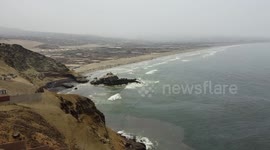 Aerial footage of Peru beaches polluted with oil after Tonga tsunami caused spill