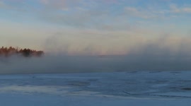 Awesome sea smoke rising on Lake Superior in Ashland, Wisconsin