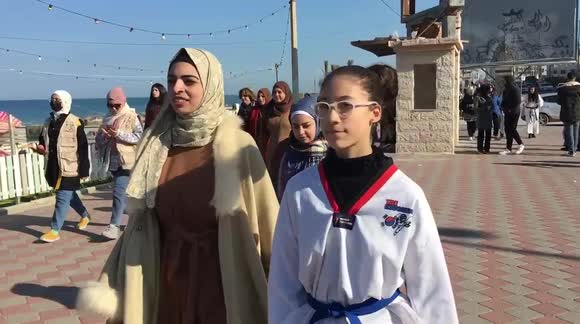 Palestinian women join walking marathon along Gaza Strip coastline