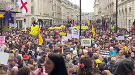 Thousands of anti-vaccine protesters rally outside BBC HQ in central London