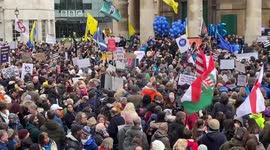 Thousands of anti-vaccine protesters gather at BBC Broadcasting House in London