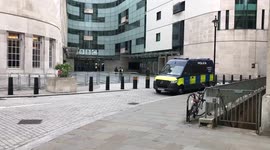 LONDON - BBC PORTLAND PLACE PREPARES FOR PROTESTERS TO ARRIVE