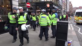 Enhanced police presence outside Courtfield pub at Earls Court during Sunday football match