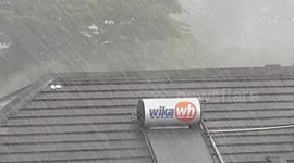 Jakarta, Indonesia - Mansoon Rains & High Winds Sweeping Across the City - Cameraman almost Got Swept off Roof Top While Filming This Event...
