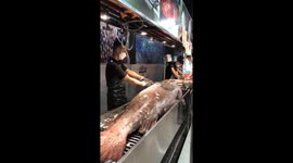 Vietnamese fishmongers prepare GIANT grouper weighing 170 kg and priced at 7,600 US dollars