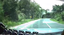 Shrimp truck nearly makes 360 degree turn after its tire blows out while driving