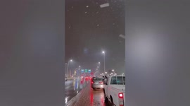 Light snow falls as cold spell hits northern Saudi Arabia