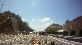 Fish cover motorway  after truck crash