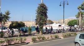 Refugees at Kos harbor, Greece