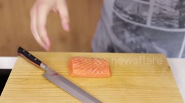 Cutting Salmon Sashimi