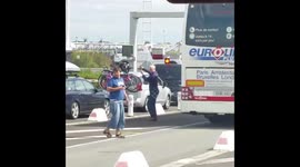 Man does Tai Chi in Eurotunnel traffic