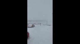 Vehicles stranded after heavy snow causes flight cancellation at Istanbul Airport in Turkey