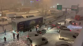 Vehicles stranded in Turkey after heavy snowfall across much of country