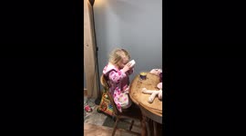 Aluce dinking milk frol a cereal bowl at my mums we wont ket her do this at home my mother spoils her