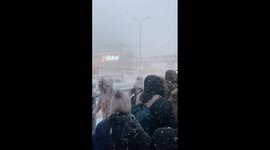 Turkey: Crowded Footbridge As People Commute By Walking Due To Heavy Snow