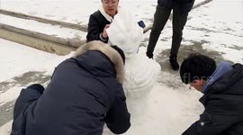 Architecture students create Japanese superhero out of snow in China