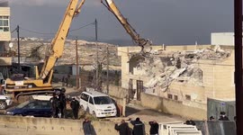 Israeli machinery demolish a Palestinian house belonging to Karameh family, in al-Tur neighborhood of East Jerusalem