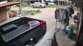 Toddler emerges unscathed after oncoming motorcycle knocks him over