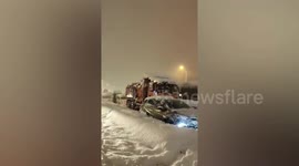 Vehicles stuck in gridlock as snowstorm hits traffic in Turkey