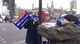 Steve Bray group protest mocks Brexit and calls for 'Bye Bye Boris' outcome in Westminster - London