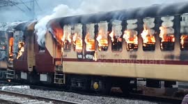 Students light train on fire in dramatic footage from protest over railway jobs
