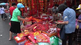 Traders prepare for Chinese New Year celebrations in Bangkok, Thailand