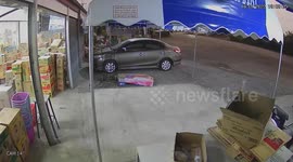 Shop marquee tent blown away by strong gust of wind in Thailand