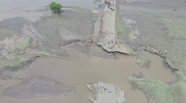 Aerial footage of the destroyed road by Ana cyclone in Lilongwe, Malawi