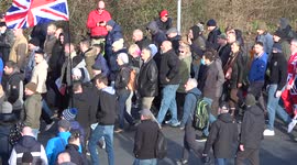 Tommy Robinson and hundreds of fellow protesters march in Telford, UK