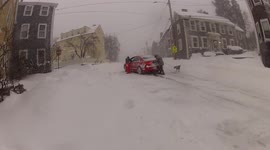 Skidding Car in Northeastern Massachusetts During Blizzard of 2022