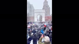 US: Snowball Fight Breaks Out At Washington Square Park In NYC