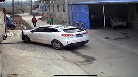 Car in China rolls over iron plate catapulting dog into air