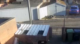 Footage shows garage roof being lifted and blown away during Storm Malik