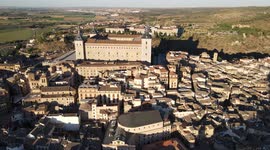 Aerial images of the capital of Toledo, cathedral, river, national parador