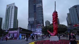 Footage of the world's largest chili sculpture in Chongqing, China