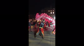 Dragon dance troupe in Trafalgar Square- Chinese New Year in London