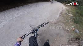 'MTB rider with a deathwish does INSANE freeride stunts '