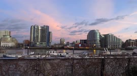 Spectacular Wandsworth skyline viewed across the river Thames at sunset - London