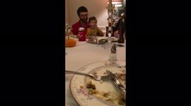 Thanksgiving dinner with yummy food, family, son and father, delicious, turkey!