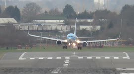Pilots skilfully land planes in strong winds at Birmingham BHX Airport, England