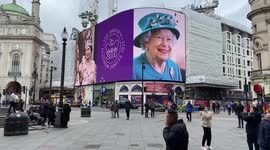 The Queen’s Platinum Jubilee celebration displayed on the Piccadilly Lights screens in Piccadilly Circus
