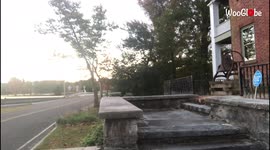 'Parkour lover's high-speed vault attempt comes to a 'knee-jerking' halt'