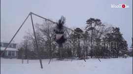 Cold finale to freerunner's winter fun as bar swing backflip fail ends in snowy shock