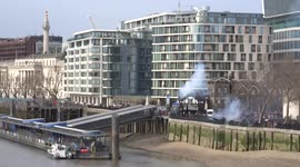 Royal gun salute outside Tower of London commemorates 70 years of the Queen on the throne