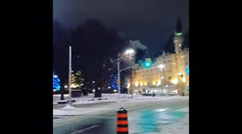 Empty street despite truck drivers' protests in Ottawa, ON, Canada