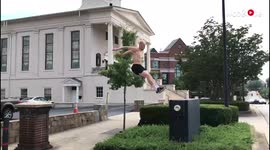 Hilarious but lucky fail to freerunner's BIG jump attempt