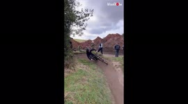 Mountain biker crashes in bizarrely funny way during coaching session in Stockport, UK