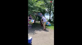 'New York couple's gratifying gender reveal involves a GUITAR SMASH! 
'